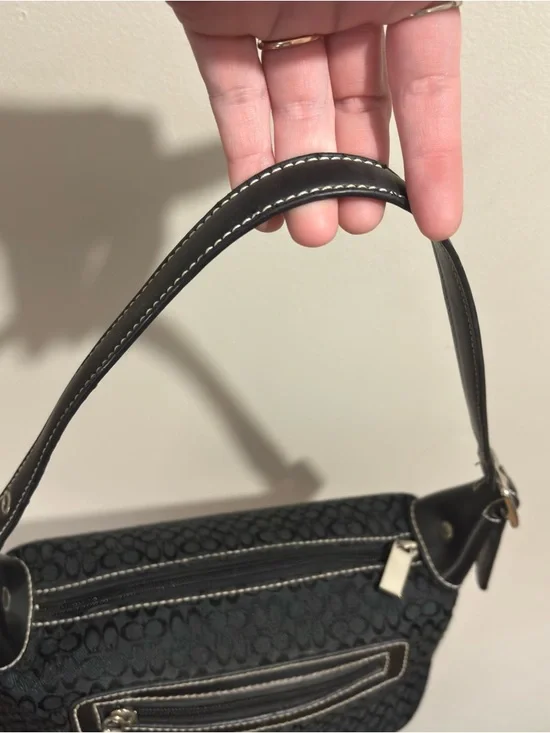 Black Canvas Mini Hobo Shoulder Bag Purse Silver Hardware Y2K Vintage - Picture 7 of 8